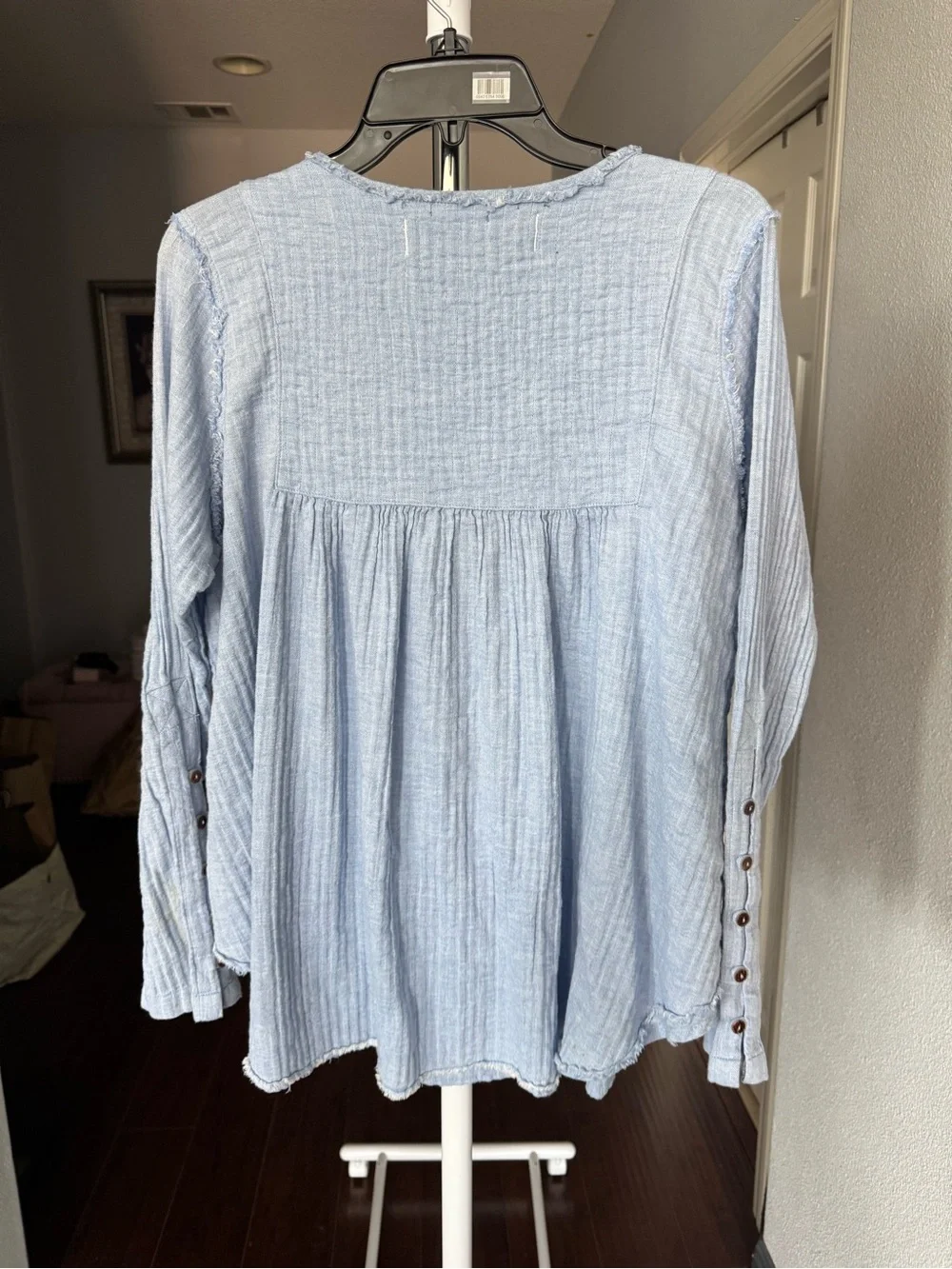 Free People Blue Gauze Henley Tunic